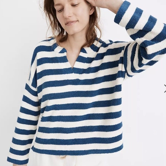 Madewell NWOT Loop Terry Long Sleeve Notched Sweatshirt Women’s Small - Picture 2 of 4